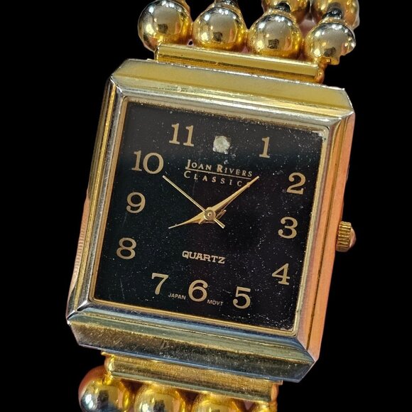 VTG 90s JOAN RIVERS Gold Tone Beaded Watch Bracelet NEEDS BATTERY Classic‎ Black - Picture 1 of 11